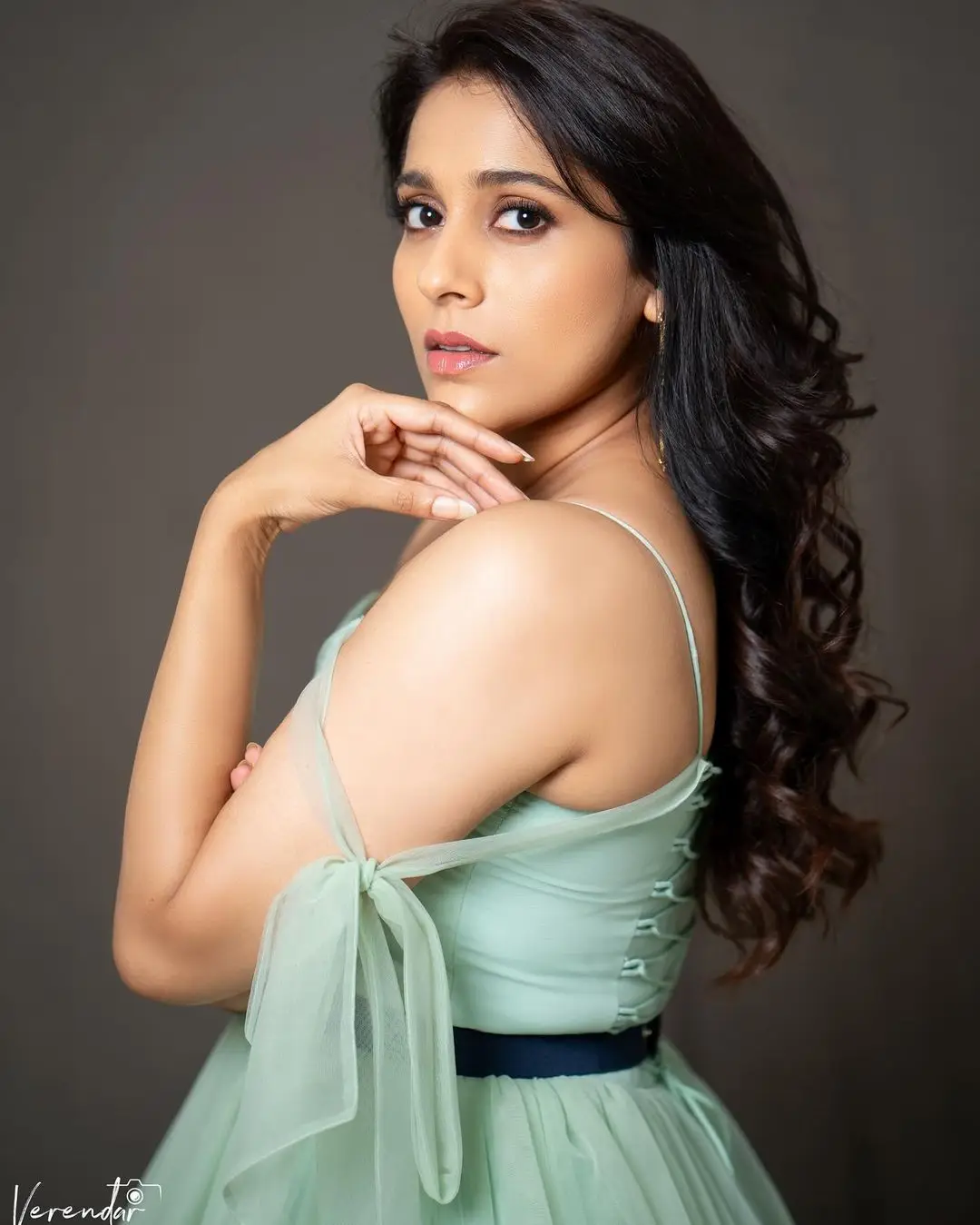 Rashmi Gautam Long Hair Green Gown